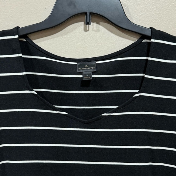❤️4 for $20❤️ Worthington Striped Puffy Sleeve Shirt V Neck Size Large - Picture 7 of 9